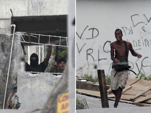 Traficantes armados no Complexo do Alemão, para onde fugiram 
bandidos que estavam na Vila Cruzeiro na quinta-feira durante operação 
da polícia.