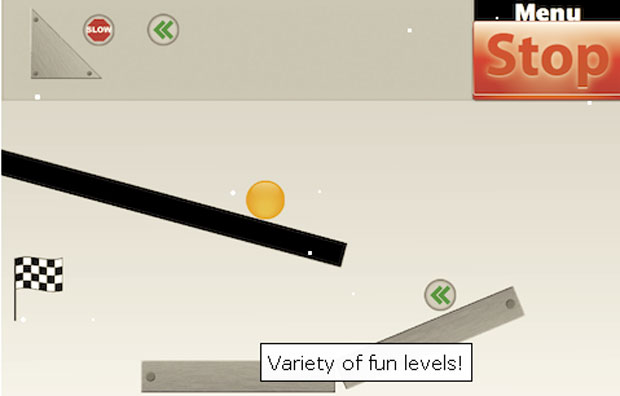 Jogador precisa usar objetos para guiar a bolinha até a chegada.