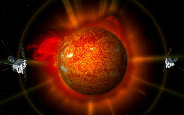 Concepção artística simula como as duas sondas captaram as imagens do Sol (Foto: Nasa/Divulgação)