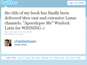 Post de Charlie Sheen no Twitter em que o ator anuncia sua autobiografia (Foto: Reprodução)