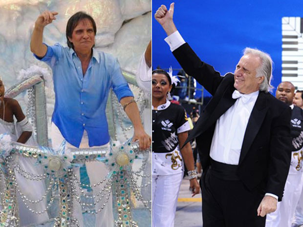 Roberto Carlos e maestro João Carlos Martins foram homenageados pelas escolas vencedoras do carnaval 2011 (Foto: Celso Pupo/Foto Arena/AEC e Daigo Oliva/G1)