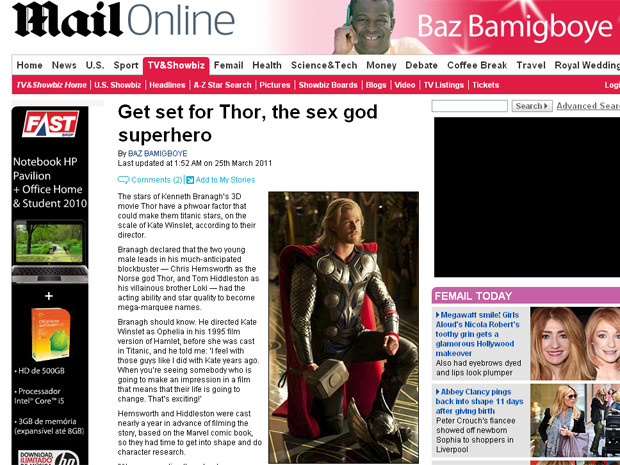 Nova foto de 'Thor' mostra o ator Chris Hemsworth no papel do Deus do Trovão usando sua tradicional armadura e seu martelo de batalha. O longa sobre o super-herói mitológico, que conta ainda com Natalie Portman no elenco, tem estreia prevista para o dia 29 de abril. (Foto: Reprodução/Daily Mail)
