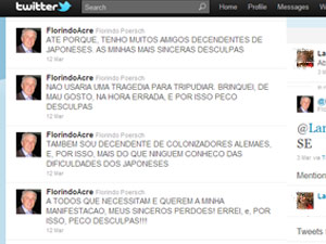 Florindo Poersh pediu desculpas em seu perfil no Twitter após piada sobre japonês. Ele retirou a mensagem original (Foto: Reprodução/Twitter)