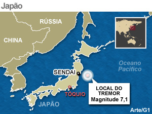 mapa terremoto japao 7/4 atualizado (Foto: Arte G1)