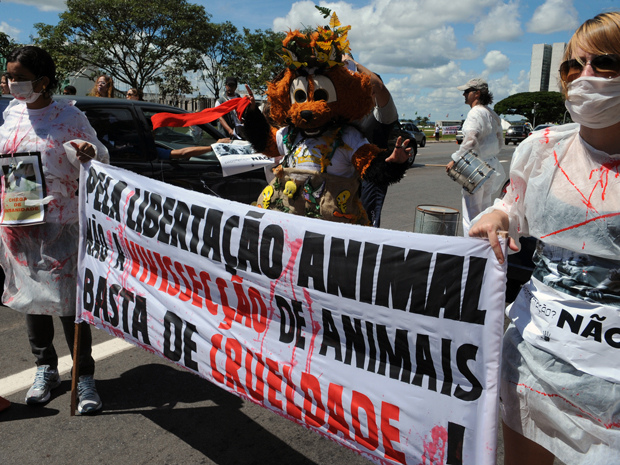 Em Brasília, protesto pede o fim do uso de animais em pesquisas