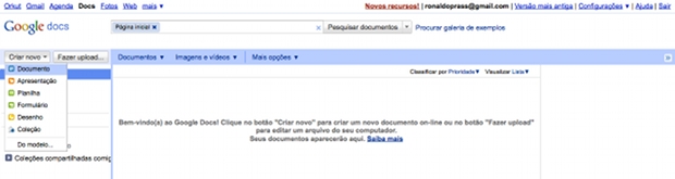 Google Docs é o serviço gratuito para a criação de documentos (Foto: Reprodução)
