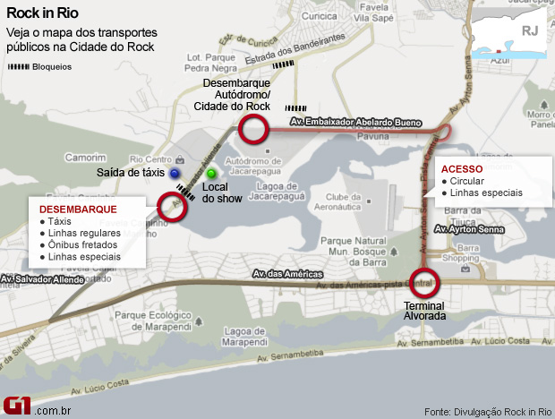 Rock in Rio 2011 - mapa de transportes públicos - vale este (Foto: Editoria de arte G1)