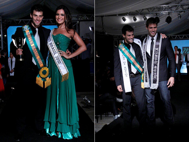 Lucas Malvacini posa com a Miss Brasil 2010 Débora Lyra e com o Mister Brasil 2010 Jonas Sulzbach (Foto: Felipe Assumpção/AgNews)