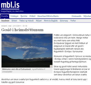 Site islandês mostra foto do vulcão que entrou em erupção neste sábado (21) (Foto: Reprodução)