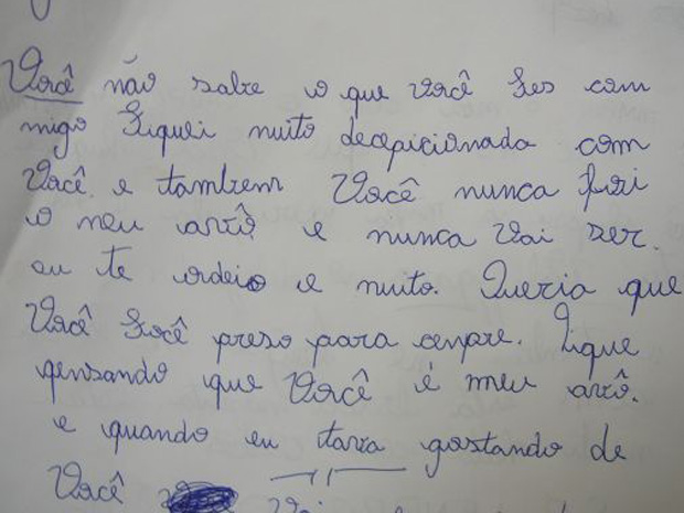 Trecho da carta escrita pela menina (Foto: Carlos Torrente/TV Tem)