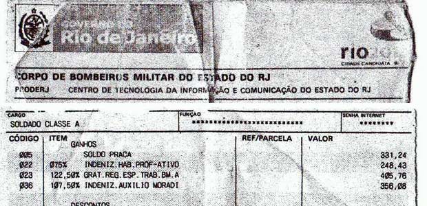 Reprodução de trecho do holerite de um soldado do Corpo de Bombeiros do Rio de Janeiro (Foto: Reprodução/G1)