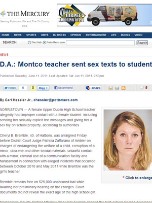 Reportagem mostra foto da professora do ensino médio acusada de assediar menor (Foto: Reprodução)
