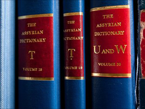 Três dos 21 volumes do dicionário de assírio. (Foto: Jason Smith)