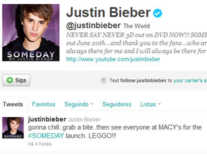Página do Twitter de Justin Bieber mostra mensagem escrita após agressão em frente à Macy's (Foto: Reprodução)