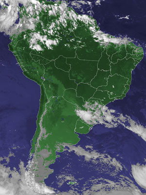 Imagem de satélite do início da noite de sexta (24) mostra massa de ar frio no Sul no país (Foto:  Reprodução/Cptec/Inpe)