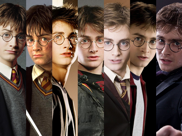 Daniel Radcliffe (Harry Potter) ao longo dos oito filmes da série (Foto: Divulgação)