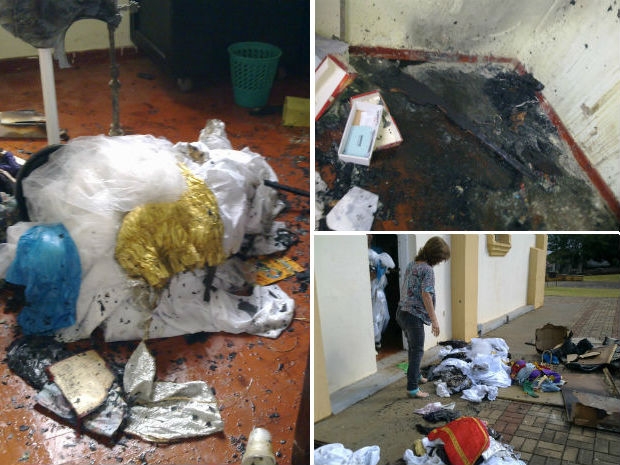 Incêndio destruiu 90 túnicas, um violão, um guarda roupa, duas caixas de som, um ventilador e um retroprojetor. (Foto: Marlene de Souza Ravaneda)