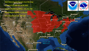 Onda de calor cobre o centro-leste dos EUA (Foto: Reprodução/NOAA)