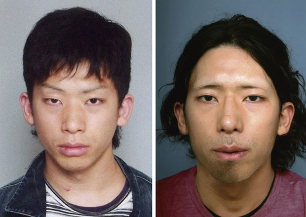 Fotos de antes e depois dos três anos de 'caçada' ao japonês Tatsuya Ichihashi, que se submeteu a mudanças estéticas no período (Foto: Reuters)