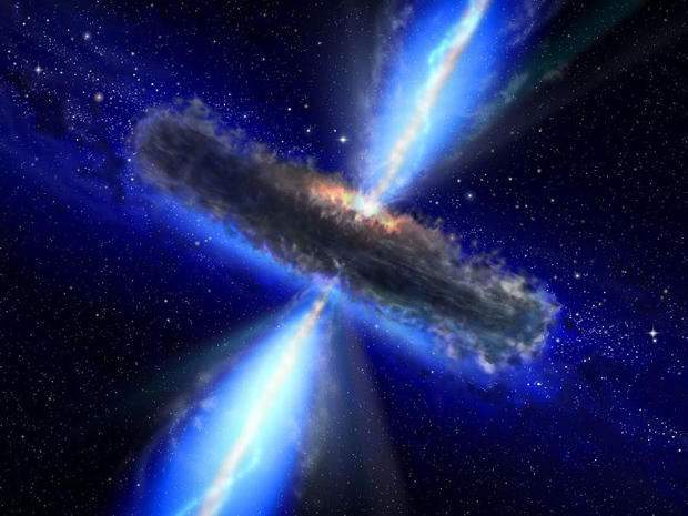 Ilustração mostra como é a visão de um quasar como o APM 08279+5255 (Foto: Nasa / ESA)
