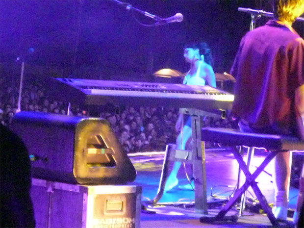 A cantora Amy Winehouse sobre o palco durante show em São Paulo (Foto: Arquivo pessoal/Flávia Durante)