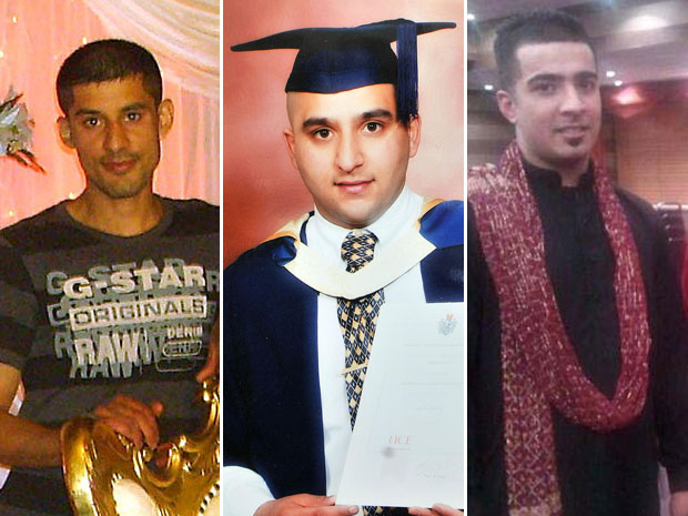 Da esquerda para a direita: Abdul Musavir, Shezad Ali e Haroon Jaham, mortos em atropelamento na área de Winson Green, em Birmingham (Foto: Reuters)