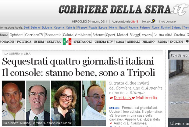 Jornali italiano mostra fotos dos jornalistas sequestrados (Foto: Reprodução/Corriere della Serra)