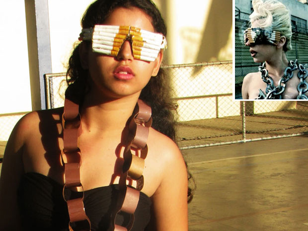 Mariana Rosas incorporou Lady Gaga e usou óculos feitos com cigarros (Foto: Arquivo pessoal/Reprodução)
