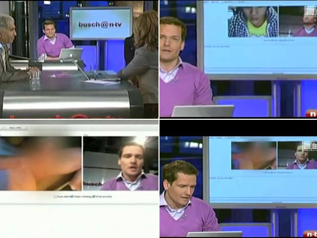 Em abril de 2010, durante um vídeo-chat ao vivo da emissora alemã ‘N-TV’, a imagem de um jovem se masturbando acabou indo ao ar. Em seguida, a cena foi cortada, mas os apresentadores pareciam visivelmente constrangidos com o incidente. (Foto: Reprodução)