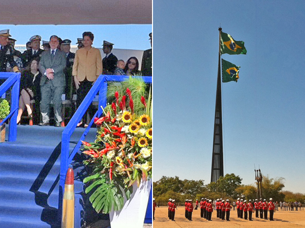 A presidente Dilma Rousseff participou na manhã deste domingo (4) da  cerimônia de troca da bandeira, que acontece no primeiro domingo de cada mês. Ela estava acompanhada da filha e do neto. Participaram também os ministros Celso Amorim (Defesa) e Gleisi  (Foto: Fábio Amato / G1)