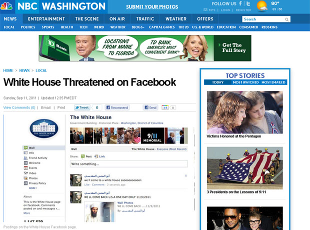 Segundo reportagem da rede NBC, página da Casa Branca no Facebook recebeu ameaças neste domingo (11) (Foto: Reprodução)