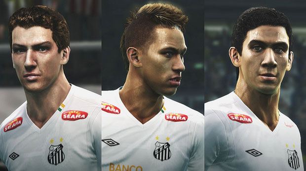 Elano, Neymar e Ganso, jogadores do Santos, em versão virtual no game 'Pro Evolution Soccer 2012' (Foto: Divulgaçâo)