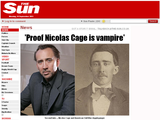 Nicolas Cage e homem do século XIX (Foto: Reprodução)