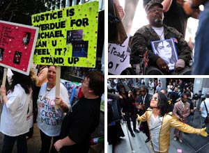Fãs de Michael Jackson fazem protesto no julgamento de médico (Robyn Beck/AFP Dadvid McNew/Reuters Danny Moloshok/Reuters)
