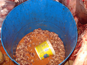 Coração de frango armazenado de forma inadequada (Foto: Divulgação/DPPC)