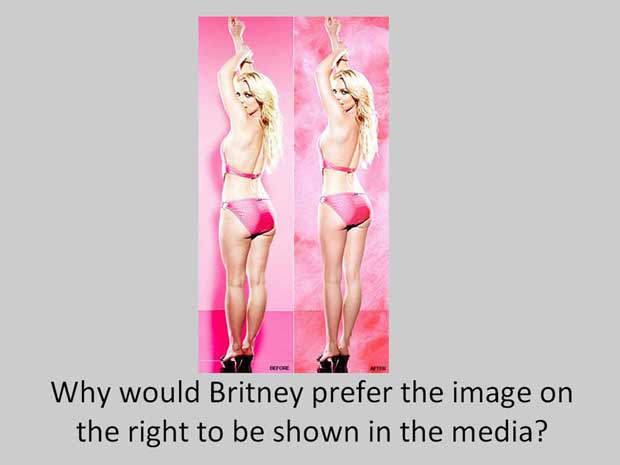 Britney Spears nas versões com e sem celulite (Foto: BBC)