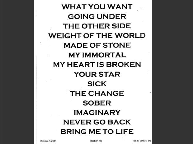 Set list previsto para show do Evanescence (Foto: divulgação)