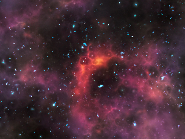 Imagem fictícia mostra como seria o Universo 'poluído' por neblina de hidrogênio. (Foto: M. Kornmesser / ESO)