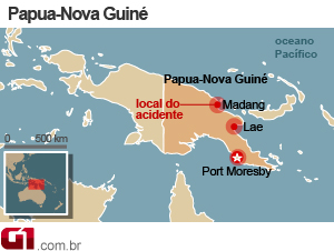 mapa acidente avião papua-nova guiné (Foto: Arte G1)