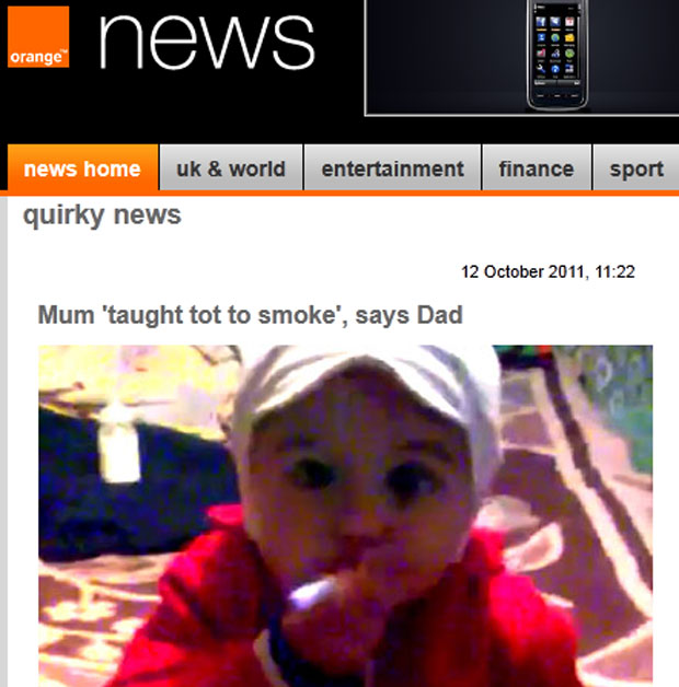Vídeo no Youtube mostra criança com cigarro (Foto: Reprodução/Orange News)