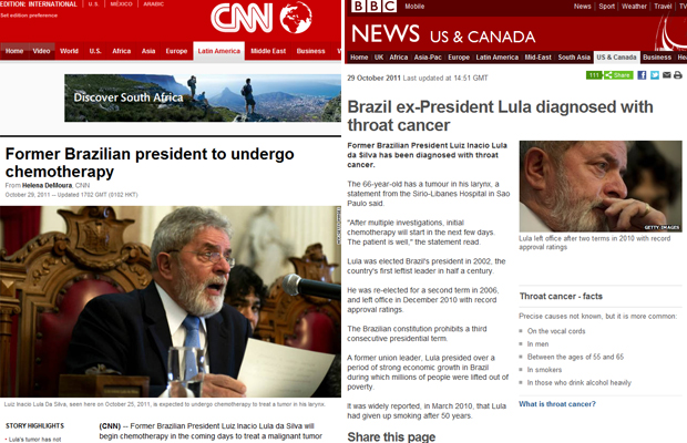CNN e BBC também noticiaram que ex-presidente brasileiro tera que tratar um tumor na laringe (Foto: Reprodução)