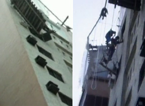 Andaime quebra e operários 
ficam a 30 m de altura em SP (Reprodução/TV Globo)