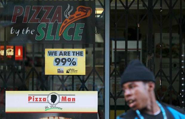 Pizzaria fechada em solidariedade aos manifestantes nesta quarta-feira (2) em Oakland, no estado americano da Califórnia (Foto: AFP)