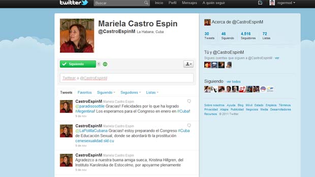 Reprodução da conta de Mariela Castro no Twitter nesta sexta-feira (11) (Foto: Reprodução)