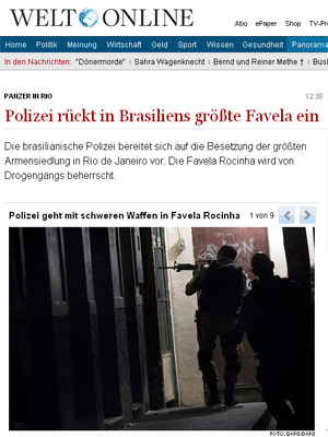 Matéria do jornal alemão "Die Welt" sobre a tomada da Rocinha (Foto: Reprodução/Die Welt)