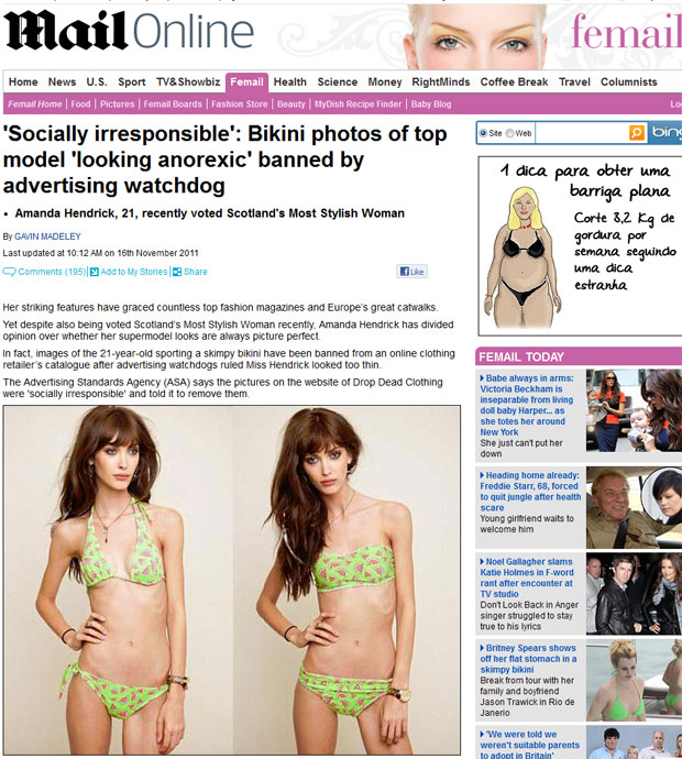 Modelo, anorexia, Amanda Hendrick (Foto: Divulgação/Daily Mail)