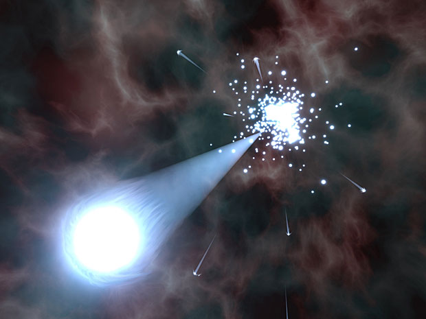 Ilustração mostra uma estrela fugitiva se afastando rapidam.  (Foto: Science/AAAS)