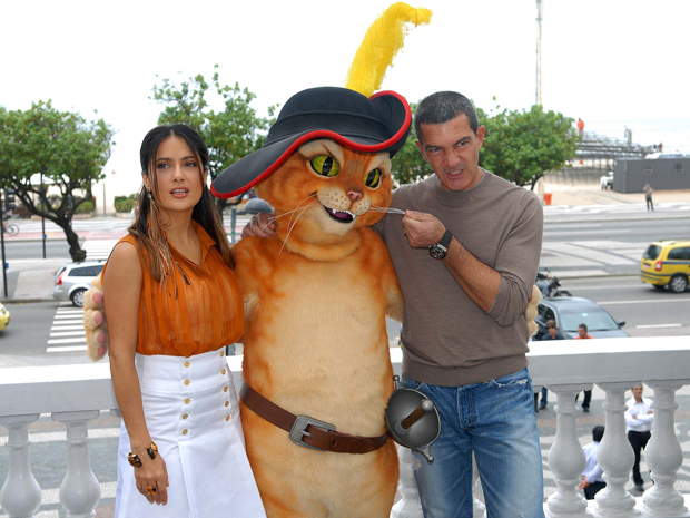 Antonio Banderas e Salma Hayek lançam 'O gato de botas' no Rio de Janeiro (Foto: Alexandre Durão/G1)
