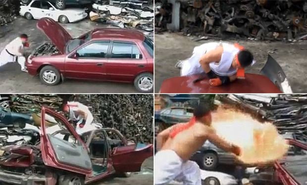Vídeo mostra um lutador destruindo um carro usando sua própria força. (Foto: Reprodução/YouTube)