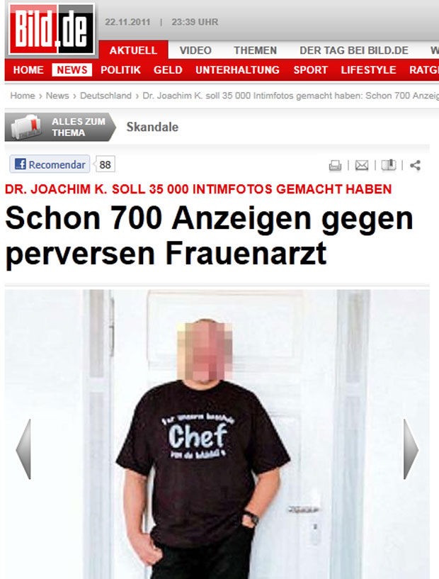 Site noticioso alemão mostrou imagem borrada do suposto ginecologista acusado (Foto: Reprodução/Bild)